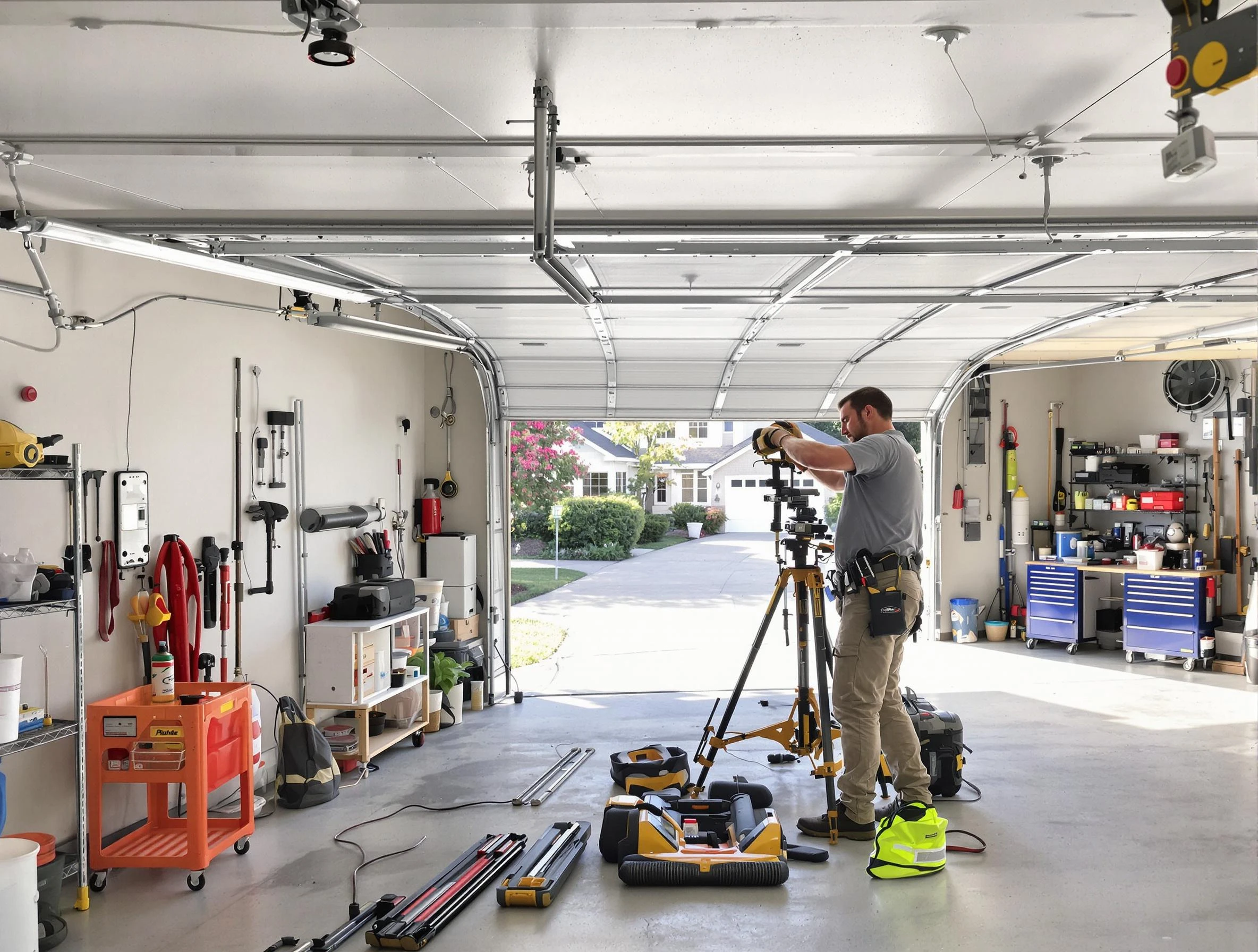 Portsmouth Garage Door Repair specialist performing laser-guided track alignment in Portsmouth
